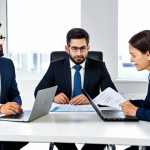 A diverse group of professional entrepreneurs, including Zzp'ers and MKB owners, in a modern, well-lit office. They are gathered around a table with financial documents, laptops, and charts, engaged in a thoughtful discussion about new tax regulations. The atmosphere is focused and professional, conveying the complexity of fiscal changes. The subjects are fully clothed in modest business attire, appropriate attire, professional dress. The image features perfect anatomy, correct proportions, natural pose, well-formed hands, proper finger count, and natural body proportions. High-resolution, professional photography, soft studio lighting, realistic, safe for work, appropriate content, fully clothed, professional.